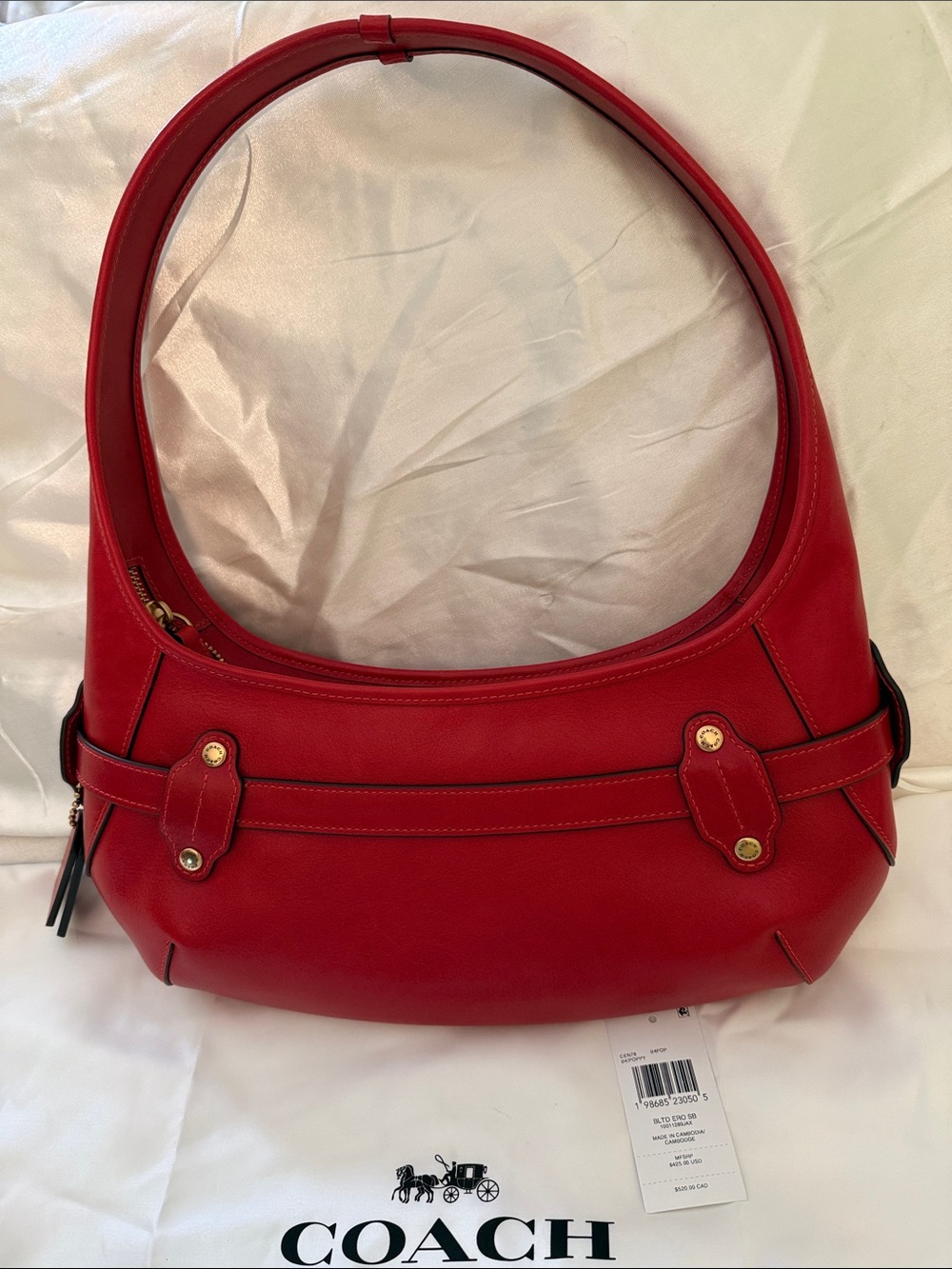 ❤️Coach Pre Owned Poppy Red Leather Belted Ergo Shoulder Bag with Brass Hardware - Picture 4 of 10